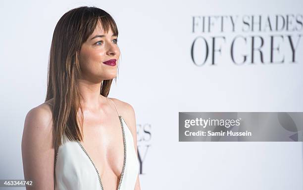 Dakota Johnson attends the UK Premiere of "Fifty Shades Of Grey" at Odeon Leicester Square on February 12, 2015 in London, England.