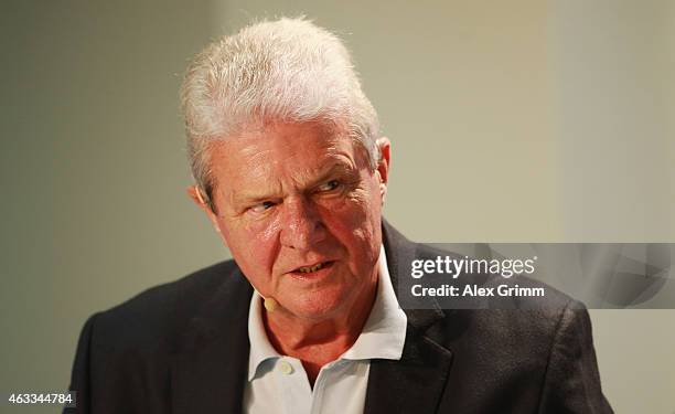 Shareholder and future club owner Dietmar Hopp attends a press conference of 1899 Hoffenheim at Rhein-Neckar-Arena on February 13, 2015 in Sinsheim,...