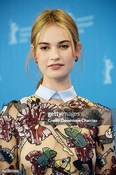 Lily James attends the 'Cinderella' photocall during the 65th Berlinale International Film Festival at Grand Hyatt Hotel on February 13, 2015 in...