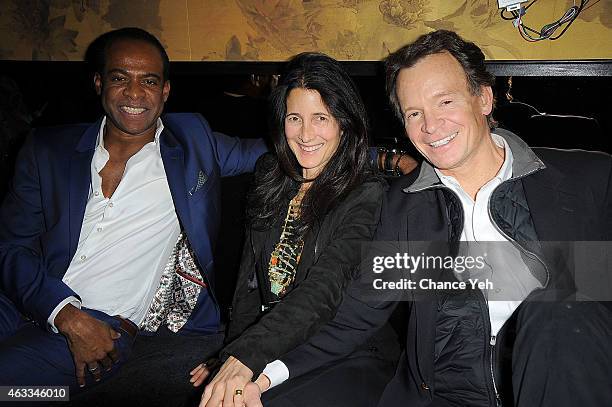 Frederick Anderson, Amanda Ross and Zack Bacon attend HANLEY MELLON Fall/Winter 2015 Collection Presentation - After Party at Beautique on February...