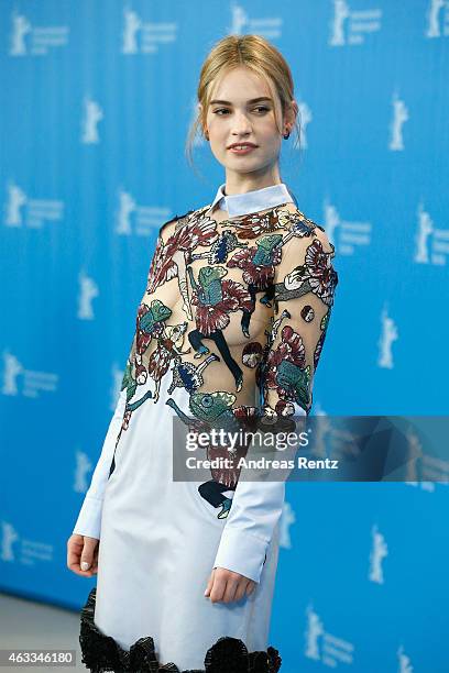 Lily James attends the 'Cinderella' photocall during the 65th Berlinale International Film Festival at Grand Hyatt Hotel on February 13, 2015 in...