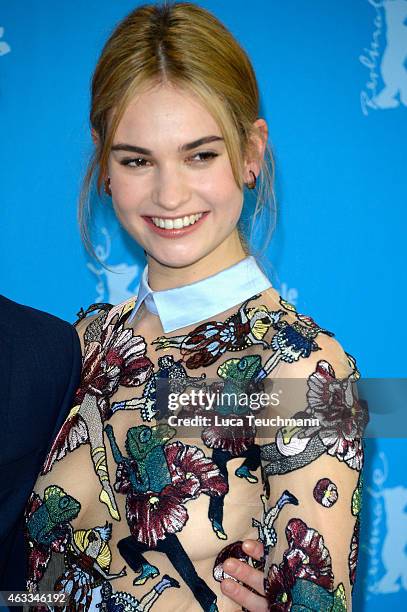 Lily James attends the 'Cinderella' photocall during the 65th Berlinale International Film Festival at Grand Hyatt Hotel on February 13, 2015 in...