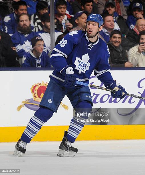 Frazer McLaren of the Toronto Maple Leafs skates during NHL game action against the New York Islanders January 7, 2014 at the Air Canada Centre in...