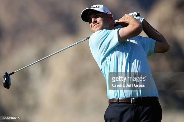 Bill Haas hits a tee shot on the fifth hole of the Jack Nicklaus Private Course at PGA West during the second round of the Humana Challenge in...