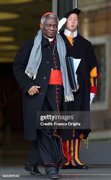 Ghanaian cardinal Peter Kodwo Appiah Turkson leaves the Synod Hall at the end of the Extraordinary Consistory for the creation of new cardinals on...