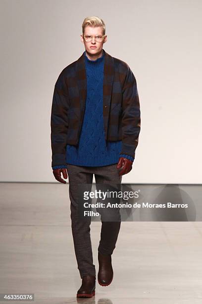 Model walks the runway during the Perry Ellis fall 2015 fashion show on February 12, 2015 in New York City.