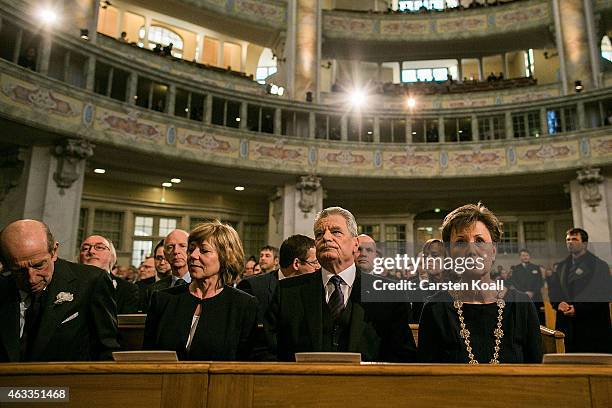 Prince Edward, Duke of Kent, Daniela Schadt, German President Joachim Gauck and Helma Orosz, Mayor of Dresden attend a ceremony in Frauenkirche...