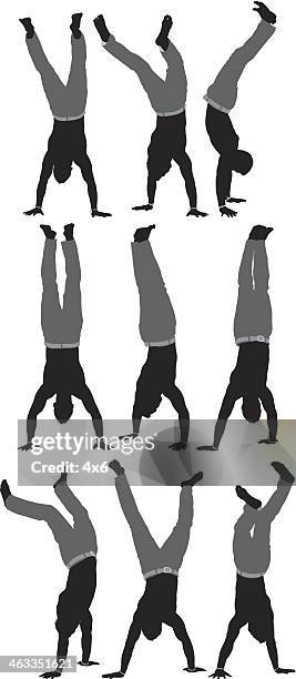 man doing handstand - train front stock illustrations