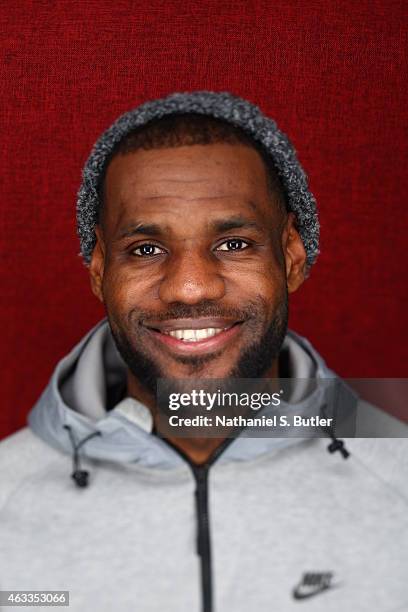 LeBron James of the Cleveland Cavaliers poses for portraits during the NBAE Circuit as part of 2015 All-Star Weekend at the Sheraton Times Square...