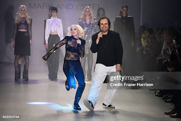 Designers Estel Day and Mark Tango perform on the runway at the Mark And Estel fashion show during Mercedes-Benz Fashion Week Fall 2015 at The Salon...