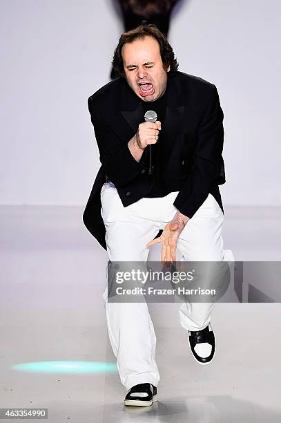 Designer Mark Tango walks the runway at the Mark And Estel fashion show during Mercedes-Benz Fashion Week Fall 2015 at The Salon at Lincoln Center on...