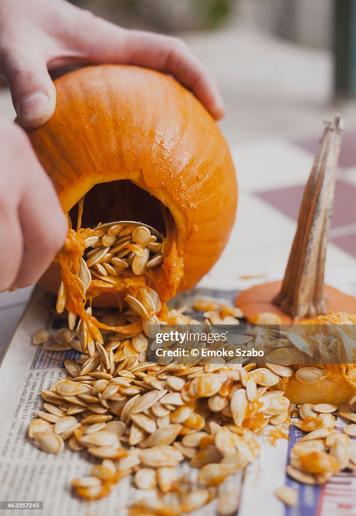 Making Jack O' Lantern on Halloween