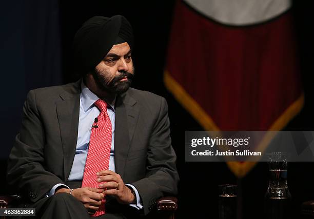 Mastercard CEO Ajay Banga looks on during the White House Summit on Cybersecurity and Consumer Protection on February 13, 2015 in Stanford,...