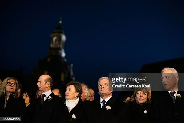 Prince Edward, Duke of Kent, Helma Orosz, Major of Dresden, German President Joachim Gauck, Daniela Schadt and Stanislav Tillich, Governeuer of...