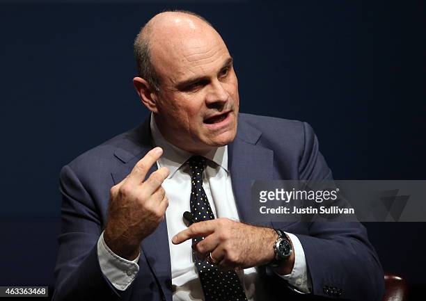 President and CEO Peter Hancock speaks during the White House Summit on Cybersecurity and Consumer Protection on February 13, 2015 in Stanford,...