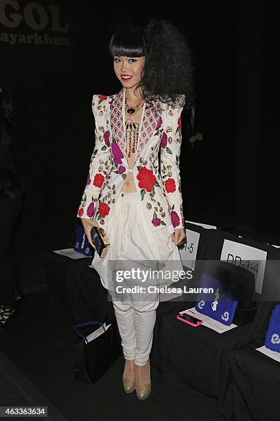 Model Jessica Minh Anh attends the Mongol fashion show during Mercedes-Benz Fashion Week Fall 2015 at The Theatre at Lincoln Center on February 13,...