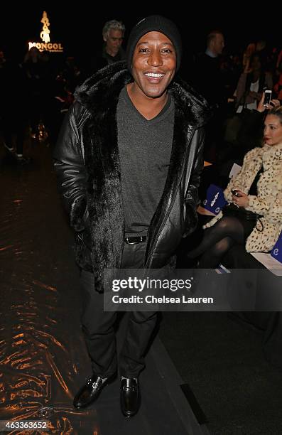 Producer Ten Travis attends the Mongol fashion show during Mercedes-Benz Fashion Week Fall 2015 at The Theatre at Lincoln Center on February 13, 2015...