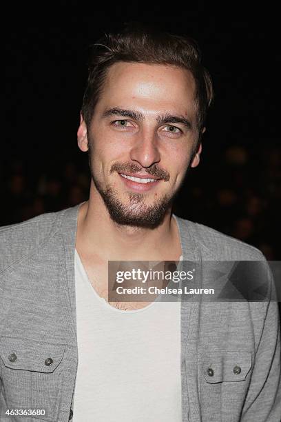 Actor Kendall Schmidt attends the Mongol fashion show during Mercedes-Benz Fashion Week Fall 2015 at The Theatre at Lincoln Center on February 13,...