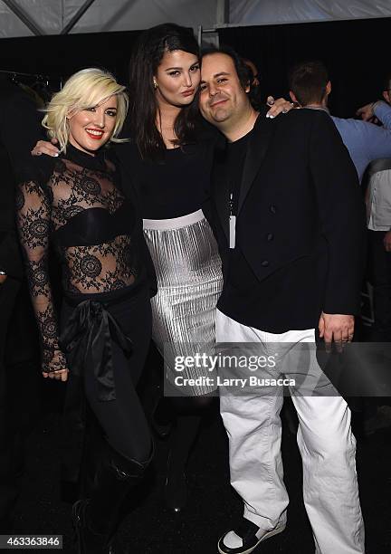 From left, Designer Estel Day, Singer Lily Lane, and designer Mark Tango pose backstage at the Mark And Estel fashion show during Mercedes-Benz...