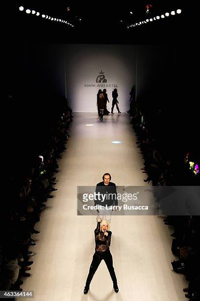 Designers Estel Day and Mark Tango perform on the runway at the Mark and Estel fashion show during Mercedes-Benz Fashion Week Fall 2015 on February...