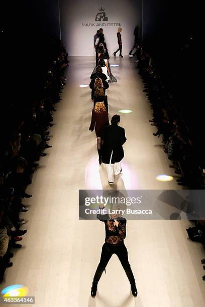 Designers Estel Day and Mark Tango perform on the runway at the Mark and Estel fashion show during Mercedes-Benz Fashion Week Fall 2015 on February...