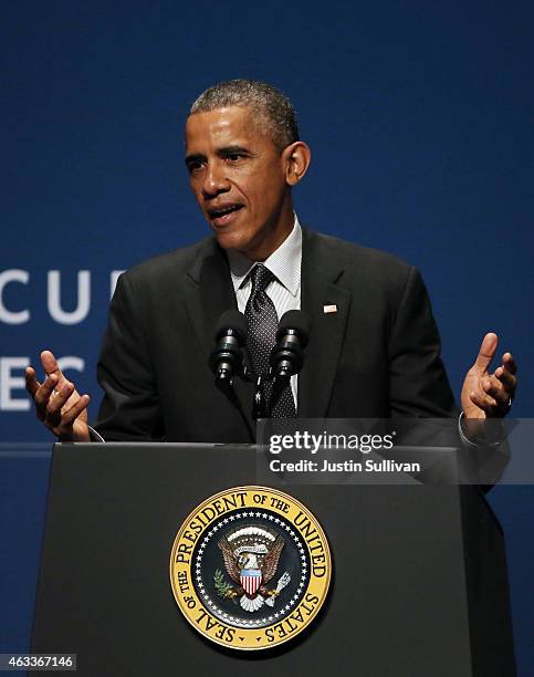 President Barack Obama speaks during the White House Summit on Cybersecurity and Consumer Protection on February 13, 2015 in Stanford, California....