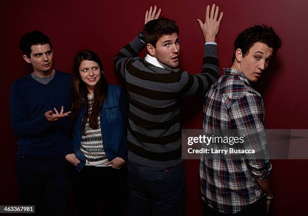 Filmmaker Damien Chazelle and actors Melissa Benoist, Austin Stowell, and Miles Teller pose for a portrait during the 2014 Sundance Film Festival at...