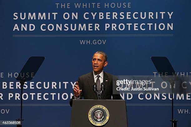 President Barack Obama speaks during the White House Summit on Cybersecurity and Consumer Protection on February 13, 2015 in Stanford, California....