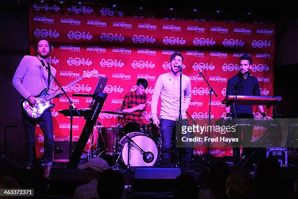 Brent Kutzle, Brennan Strawn, Joel Plotnik, and Brian Willett of Monarch perform at the Sundance ASCAP Music Cafe during the 2014 Sundance Film...