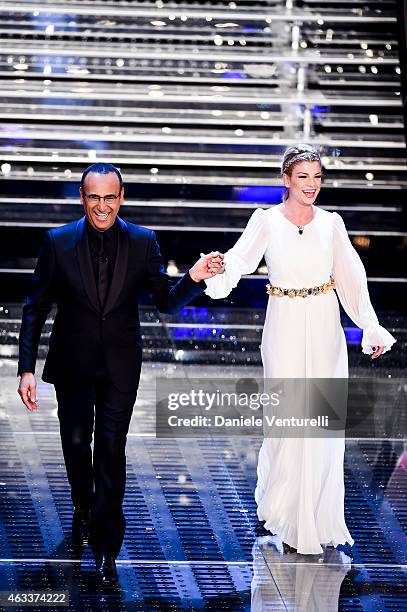 Carlo Conti and Emma attend the Fourth night of 65th Festival di Sanremo 2015 at Teatro Ariston on on February 13, 2015 in Sanremo, Italy.