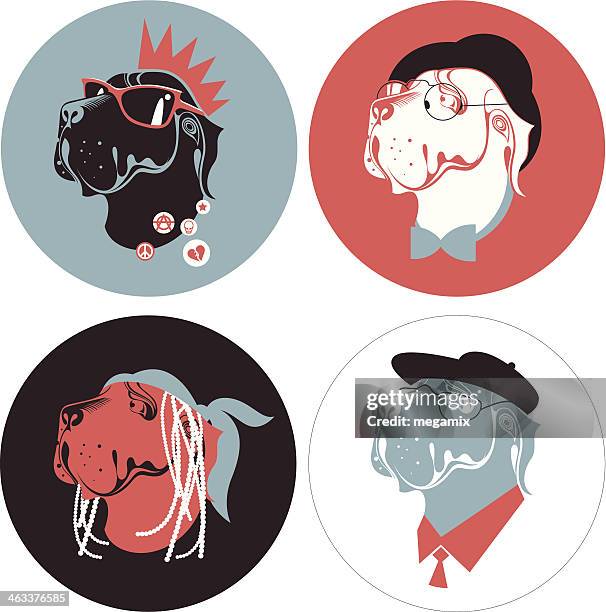 stockillustraties, clipart, cartoons en iconen met four anthropomorphic dogs. - dreadlocks