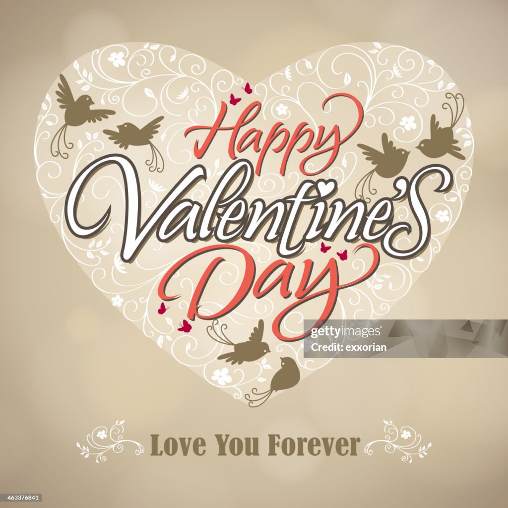 Estilo Vintage pássaros e florais em forma de coração