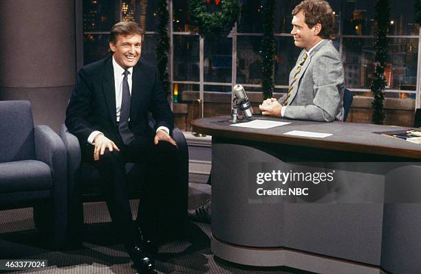 Episode 961 -- Pictured: Businessman Donald Trump during an interview with host David Letterman on December 22, 1987 --