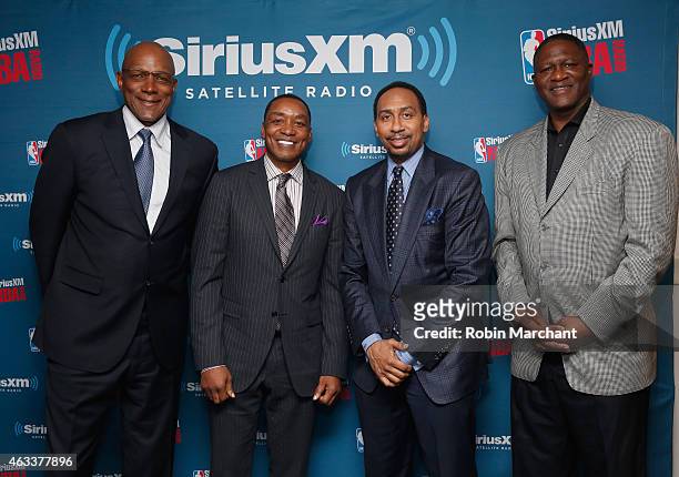 Clyde Drexler, Isiah Thomas, Stephen A. Smith and Dominique Wilkins attend SiriusXM's "Town Hall" With Clyde Drexler, Isiah Thomas, Dominique Wilkins...