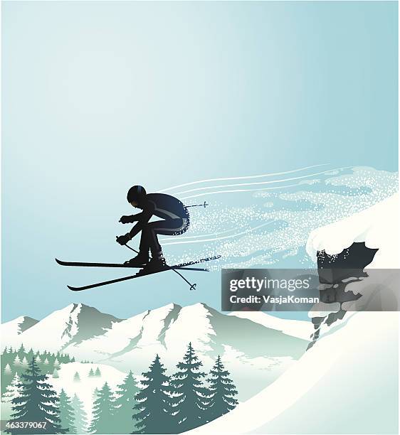 ilustraciones, imágenes clip art, dibujos animados e iconos de stock de descenso de esquiador - ski slope