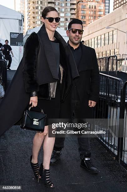 Model Coco Rocha and husband James Conran are seen leaving Rebecca Minkoff fashion show during Mercedes-Benz Fashion Week Fall 2015 at Lincoln Center...