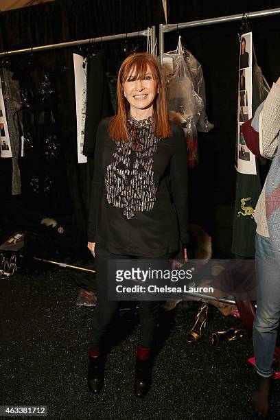 Designer Nicole Miller poses backstage at the Nicole Miller fashion show during Mercedes-Benz Fashion Week Fall 2015 at The Salon at Lincoln Center...
