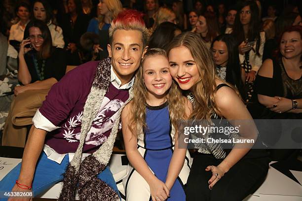 Frankie J. Grande, Maisy Stella and Lennon Stella attend the Nicole Miller fashion show during Mercedes-Benz Fashion Week Fall 2015 at The Salon at...