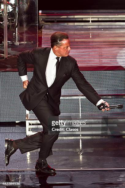 Mexican singer Luis Miguel performs during a show at National Auditorium on February 12, 2015 in Mexico City, Mexico.
