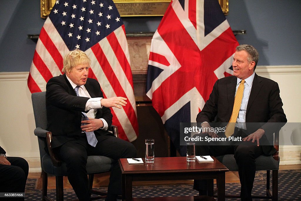 New York City Mayor Bill De Blasio Meets With London Mayor Boris Johnson