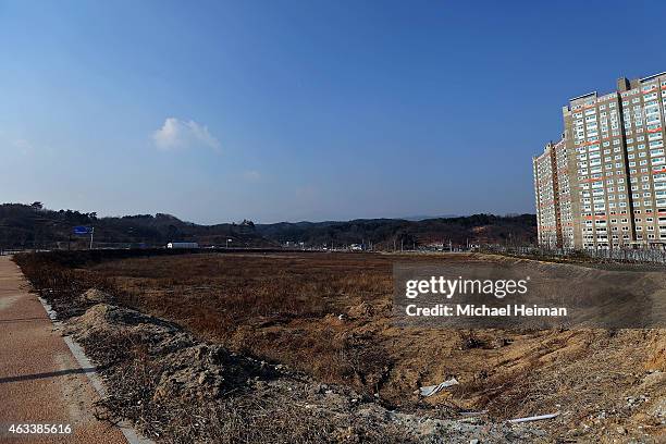 The proposed site of the main media village is seen on February 11, 2015 located in the coastal cluster of Pyeongchang, South Korea. The region,...