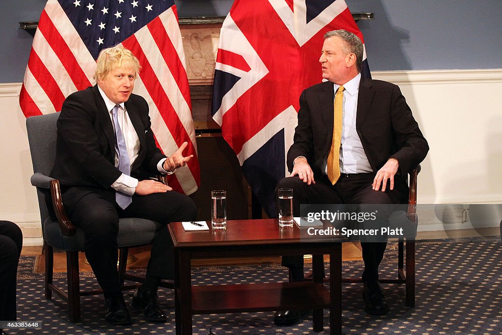 New York City Mayor Bill De Blasio Meets With London Mayor Boris Johnson