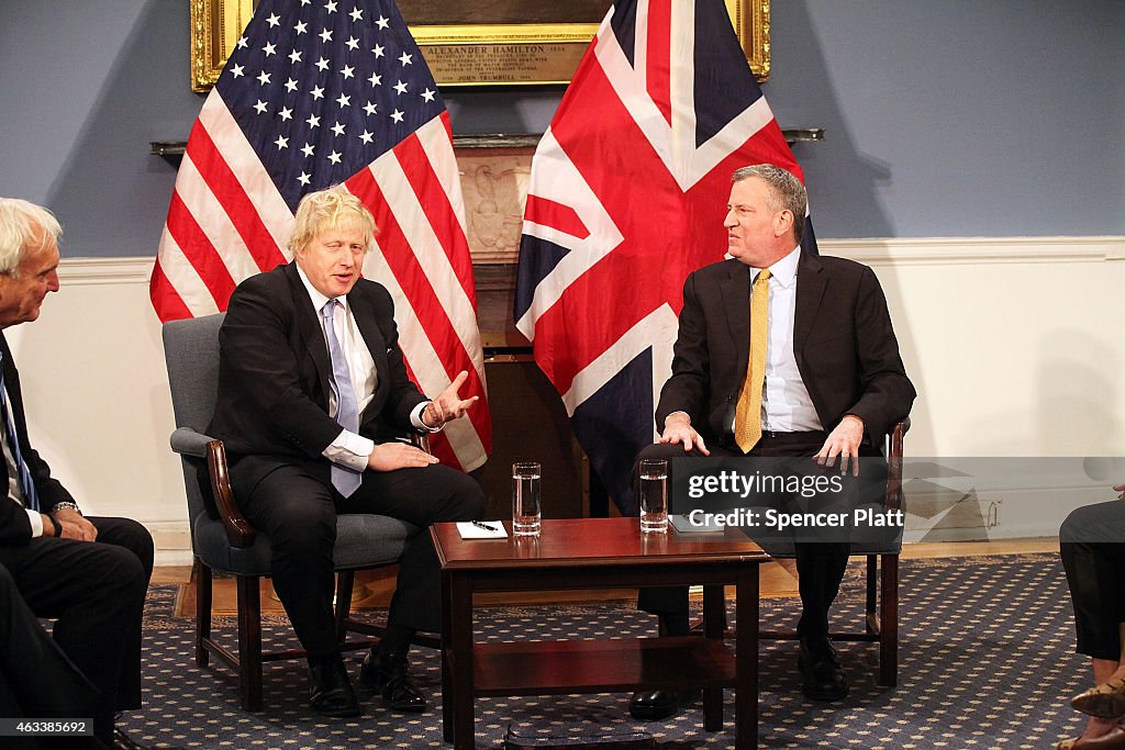 New York City Mayor Bill De Blasio Meets With London Mayor Boris Johnson