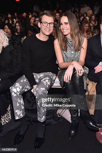 Brad Goreski and Louise Roe attend the Monique Lhuillier fashion show during Mercedes-Benz Fashion Week Fall 2015 at The Theatre at Lincoln Center on...