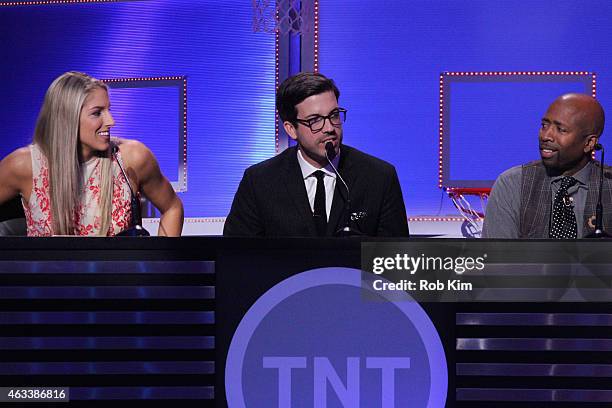 Judges WNBA star Elena Delle Donne, GQ editor Will Welch and Inside the NBA analyst Kenny Smith are seen on stage during the NBA All-Star All-Style...