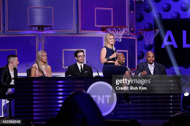 John Elliott, Elena Delle Donne, Will Welch, Carrie Keagan, Kenny Smith and Charles Barkley are seen on stage during the NBA All-Star All-Style...