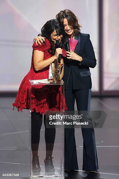 Adila Sedraia aka Indila receives the revelation award for the album Mini World during the 30th 'Victoires de la Musique' French Music Awards...