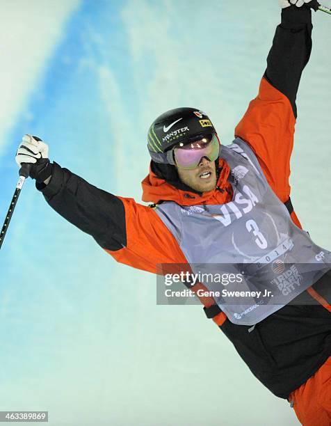 First place finisher Kevin Rolland of France celebrates his run during the halfpipe competition on day one of the Visa U.S. Freeskiing Grand Prix at...