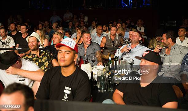 January 31: Sydney Roosters players Boyd Cordner, Michael Jennings and Shaun Kenny-Dowall and Chris Walker during the Footy Show -Fight Night held at...