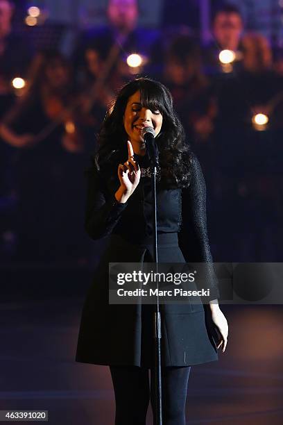 Adila Sedraia aka Indila performs during the 30th 'Victoires de la Musique' French Music Awards Ceremony at le Zenith on February 13, 2015 in Paris,...
